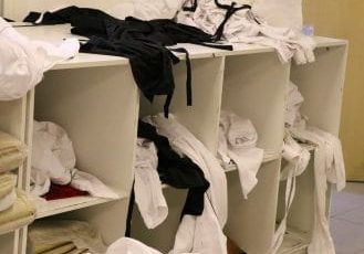 unorganized mess linen room