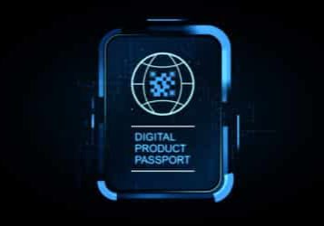 Digital product passport interface with QR code globe icon, futuristic glowing cyber style, on dark tech background. Concept of smart traceability, 3D Rendering
