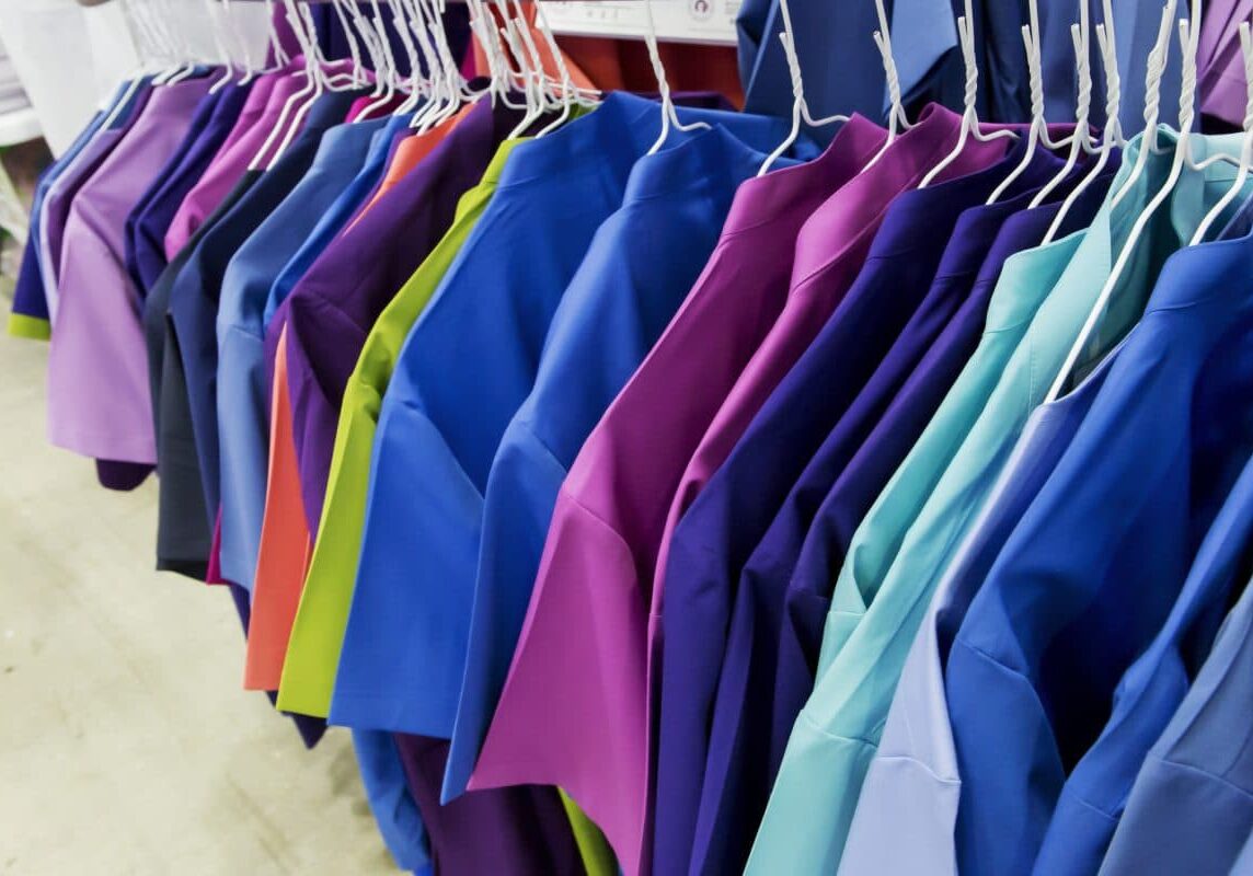Row of nurse uniform' hanging